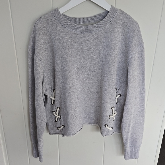 Aerie Light Gray Lace-Up Sweatshirt Size XS - Picture 7 of 7